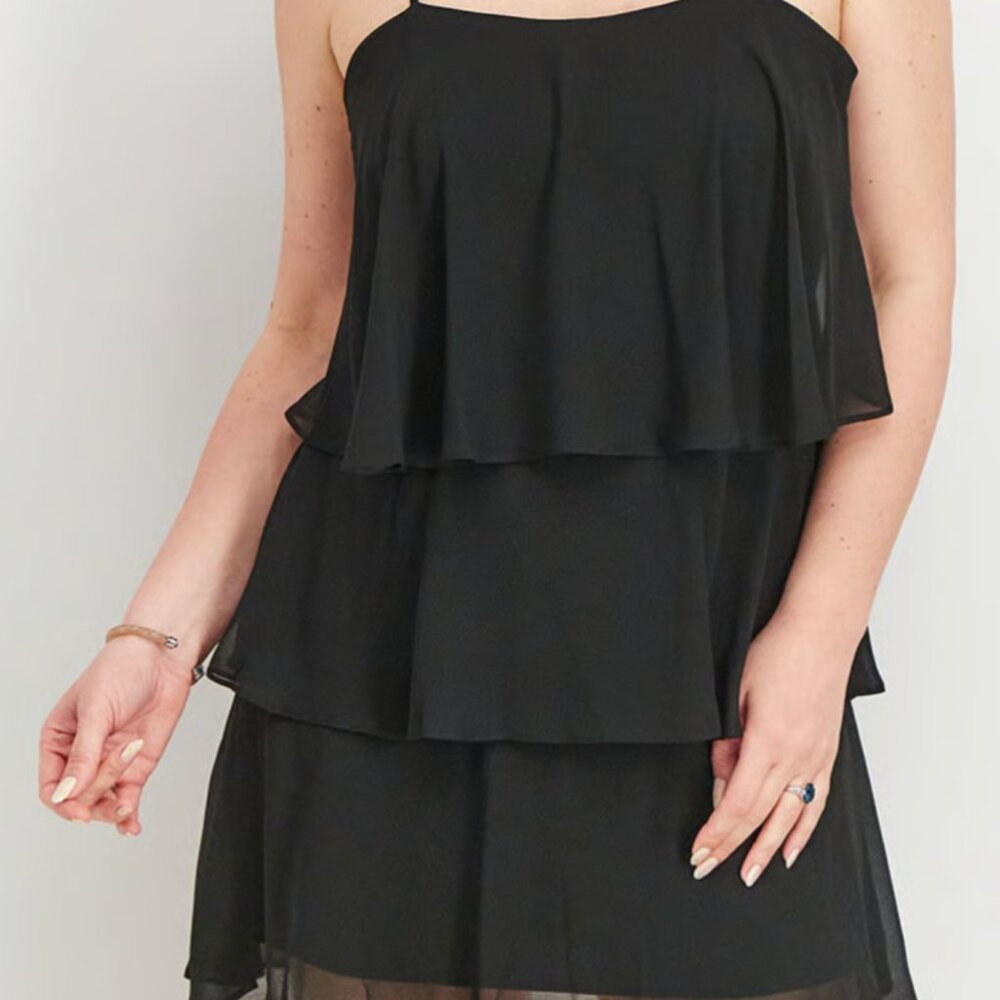 SAM EDELMAN Squared Neckline Sleeveless Tiered Dress In Black Large